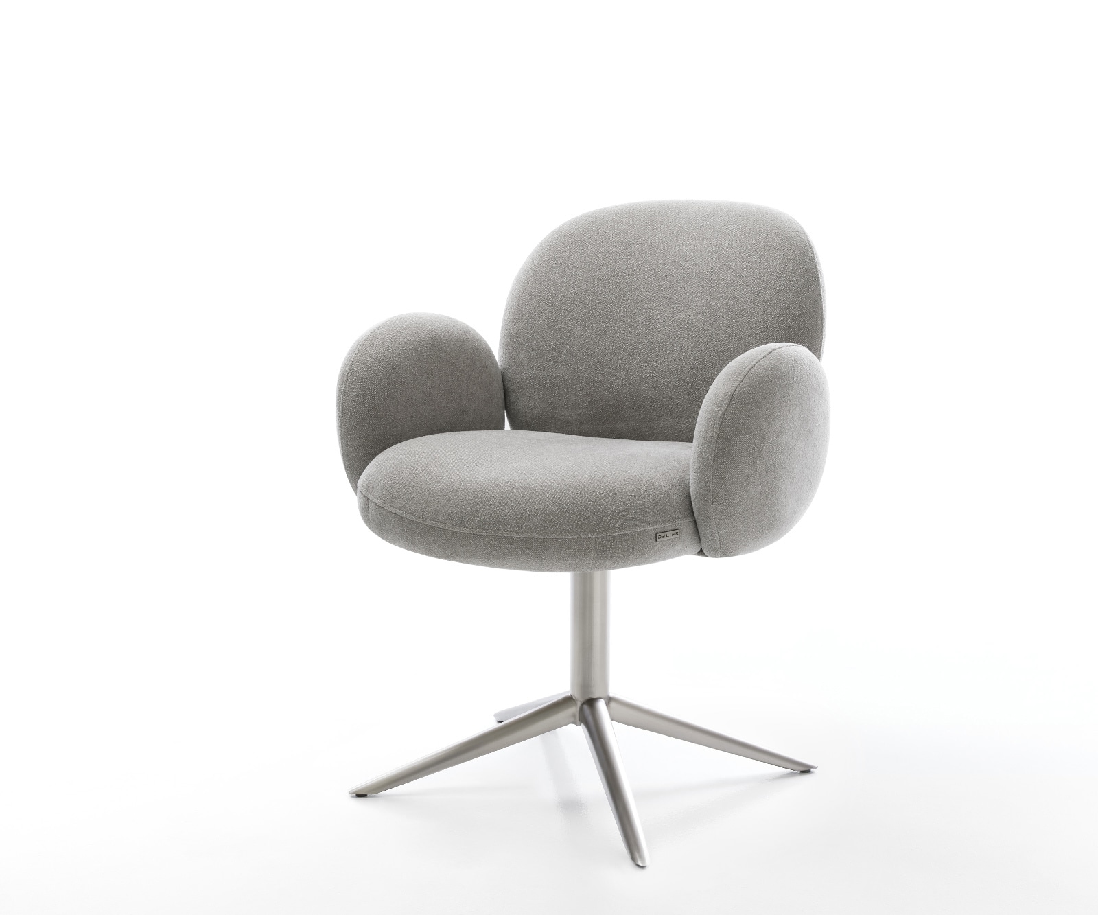 Drehstuhl Nube-Flex mit Armlehnen Strukturstoff Soft Grau Fußkreuz Edelstahl 360° drehbar Wippfunktion Taschenfederkern
