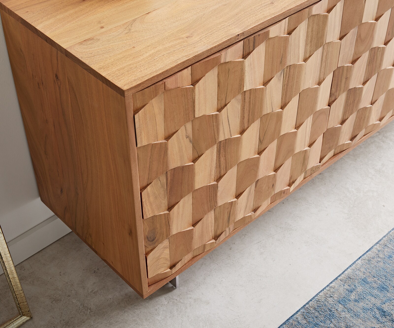 Sideboard Fevo 175 cm Akazie Natur 2 Türen 3 Schubfächer L-Fuß 5