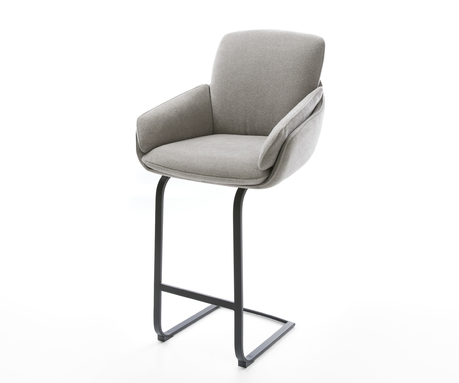 Chaise-de-bar Luan-Flex Tissu structuré doux Gris Pied cantilever plat noir Noir