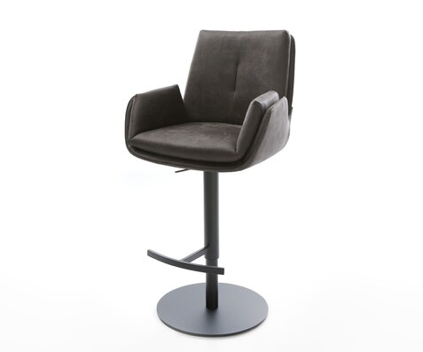 Barstuhl Clea-Flex Mikrofaser Anthrazit Vintage Drehfuß höhenverstellbar Metall Schwarz