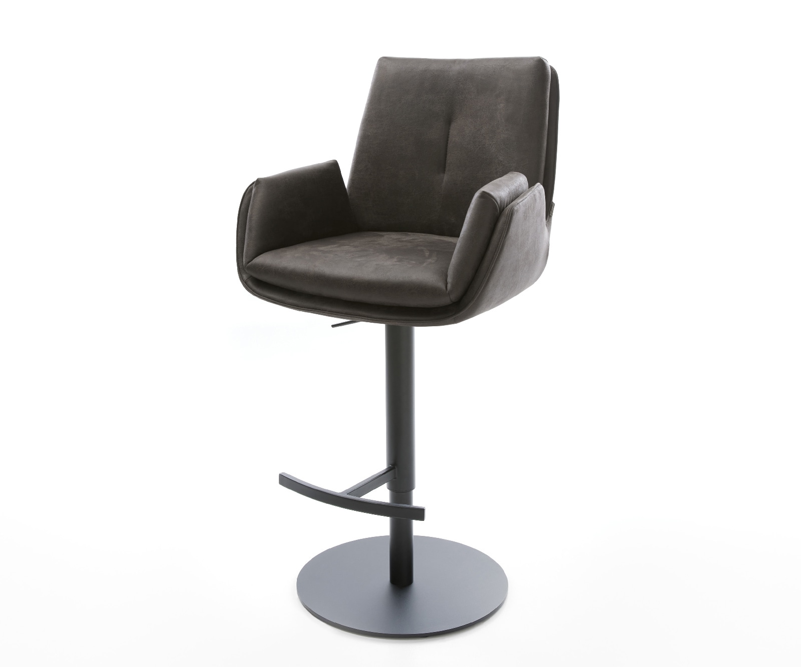 Barstuhl Clea-Flex Mikrofaser Anthrazit Vintage Drehfuß höhenverstellbar Metall Schwarz