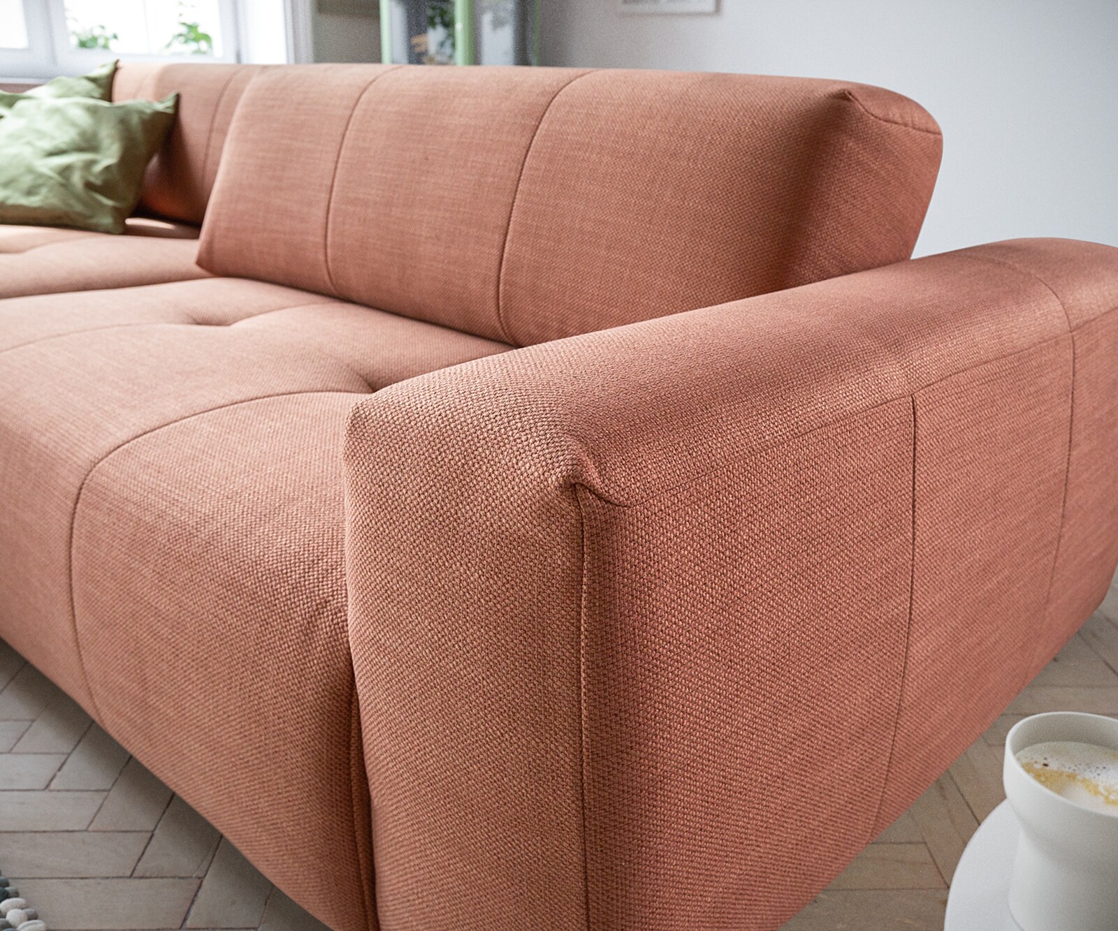 Ecksofa Lazaro 300x160 cm Flachgewebe Orange Ottomane links mit Sitztiefenverstellung 5