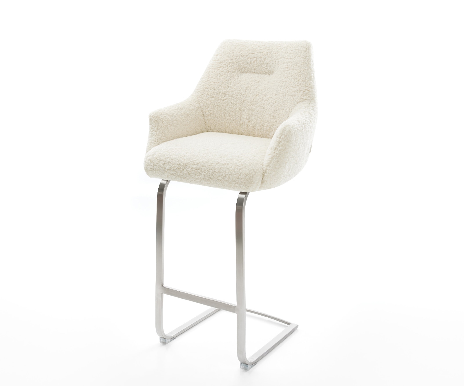 Barstuhl Alja-Flex Teddystoff Beige Freischwinger Flach Edelstahl Silberfarben Taschenfederkern 1