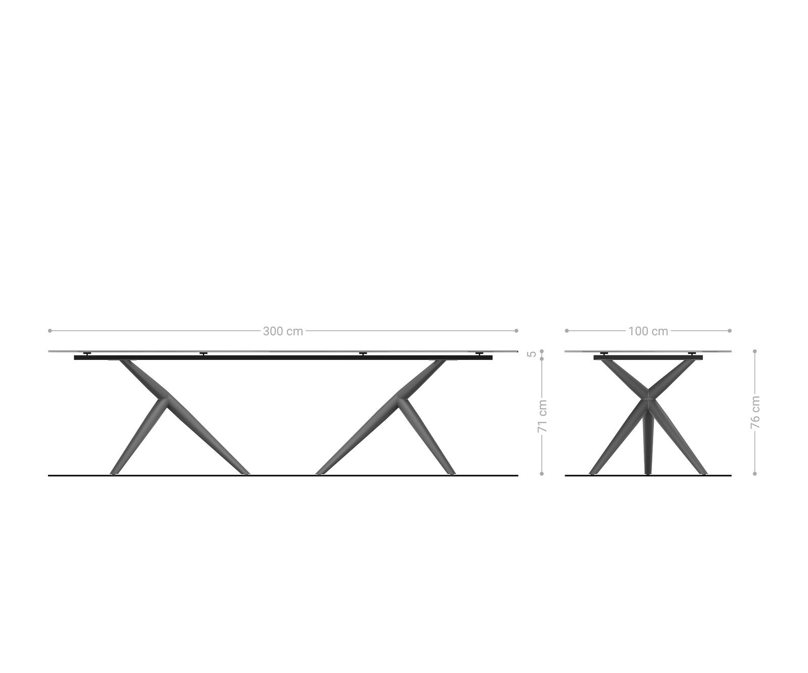 Esstisch Edge 300x100 Reliefglas Rauchschwarz 3D-Design Estelar rund Edelstahl 7