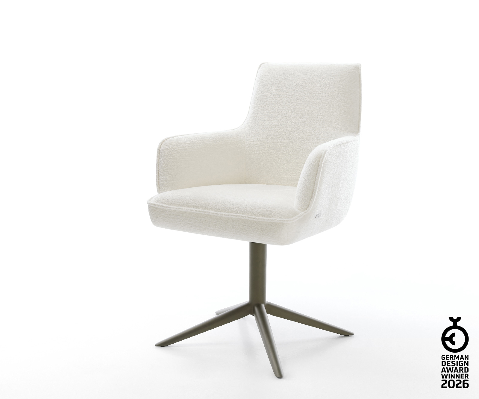 Drehstuhl Heira-Flex mit Armlehnen Bouclé Soft Beige Fußkreuz Effektfinish Titan 360° drehbar Wippfunktion Taschenfederkern