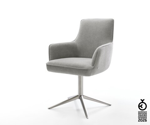 Drehstuhl Heira-Flex mit Armlehnen Strukturstoff Soft Grau Fußkreuz Edelstahl 360° drehbar Wippfunktion Taschenfederkern