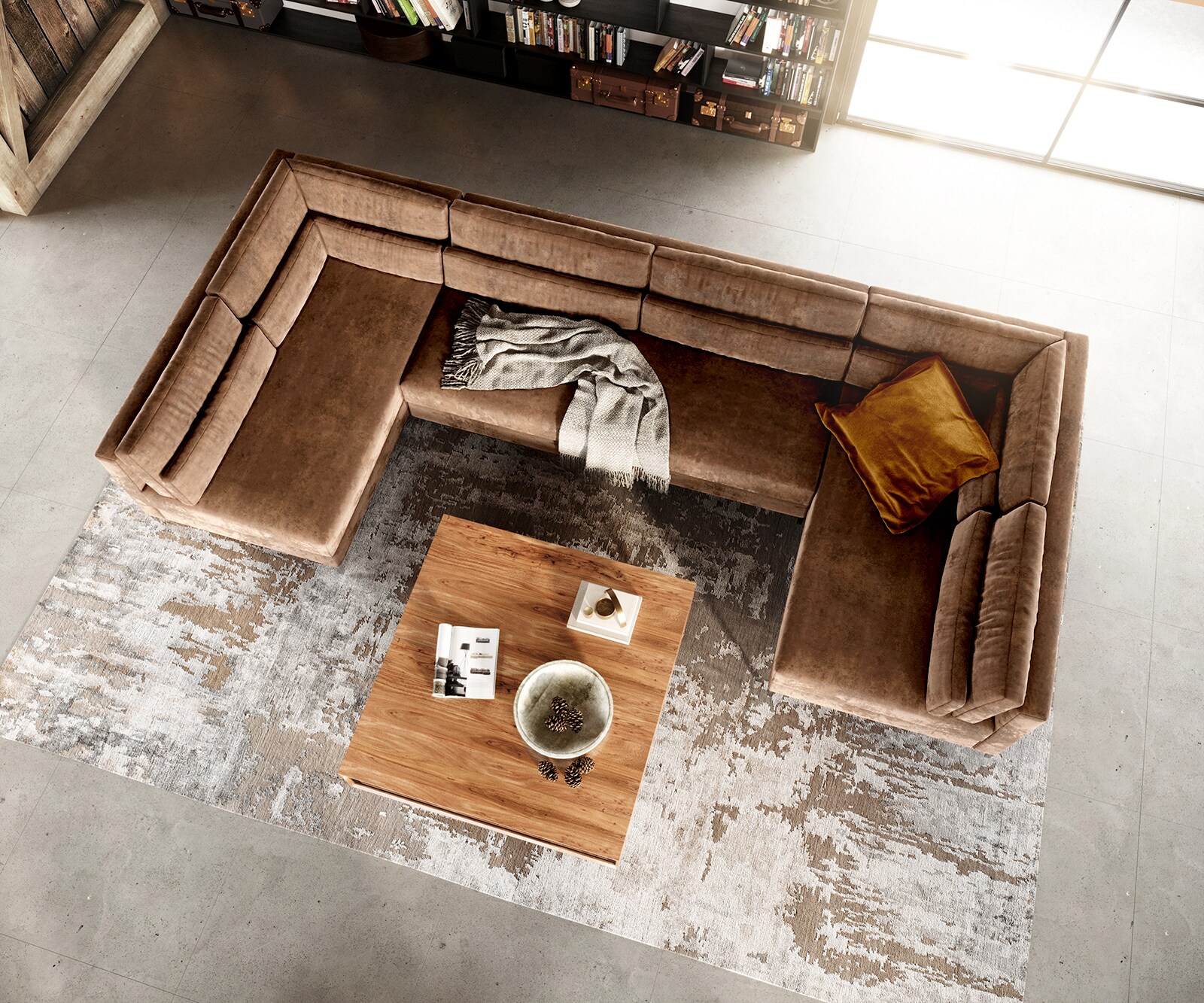 Wohnlandschaft Elio XL 400x185 cm Lederimitat Vintage Braun Antik 3