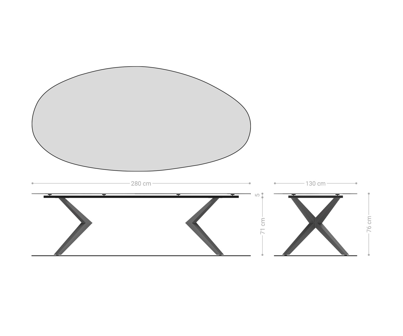 Esstisch Edge Oval 280x130 Keramik Laminam® Sabbia Eichefarbig Zenthara kantig Metall Schwarz 7