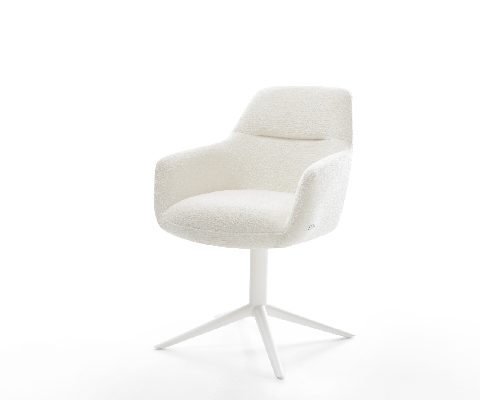 Drehstuhl Pejo-Flex Bouclé Soft Beige Fußkreuz Weiß 360° drehbar Wippfunktion Taschenfederkern