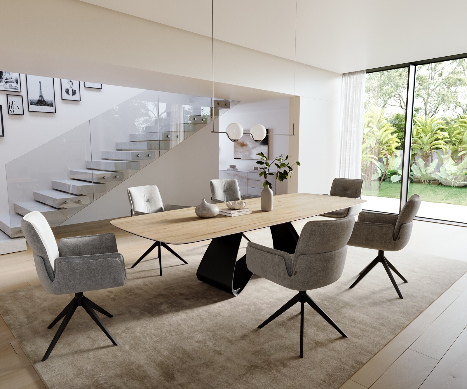 Esstisch Edge Boot 300x120 cm Keramik Laminam® Sabbia Eichefarbig W-Gestell Metall Schwarz 6