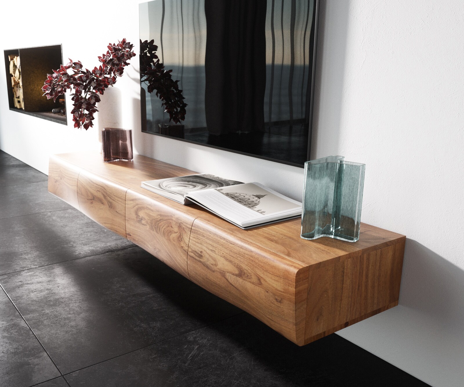 Lowboard New Live-Edge 175 cm Akazie Natur 4 Türen schwebend 1