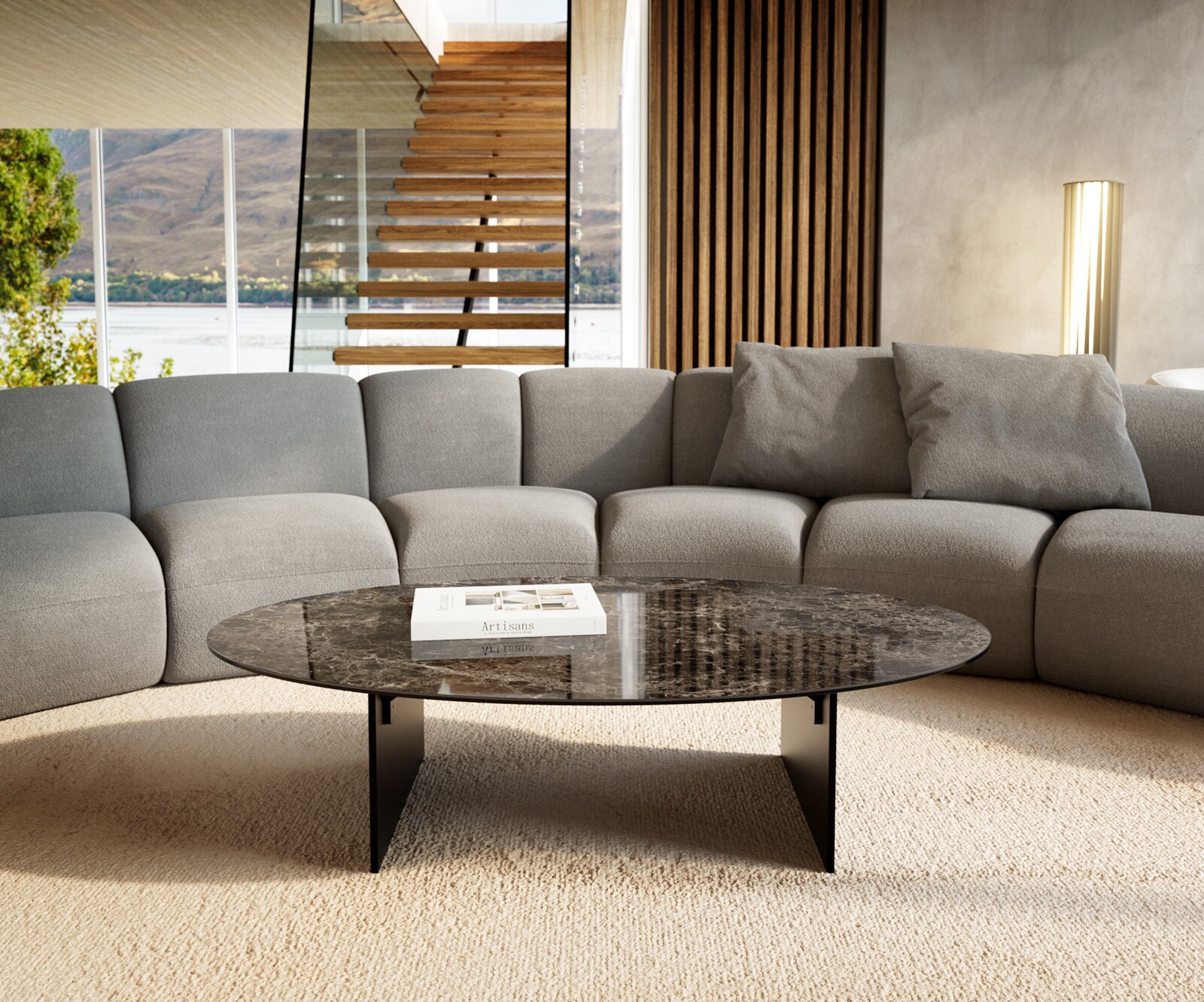 Couchtisch Edge Oval 140x80 cm Keramik Emperador Extra Lucidato Dunkelbraun Salto Metall Schwarz 2
