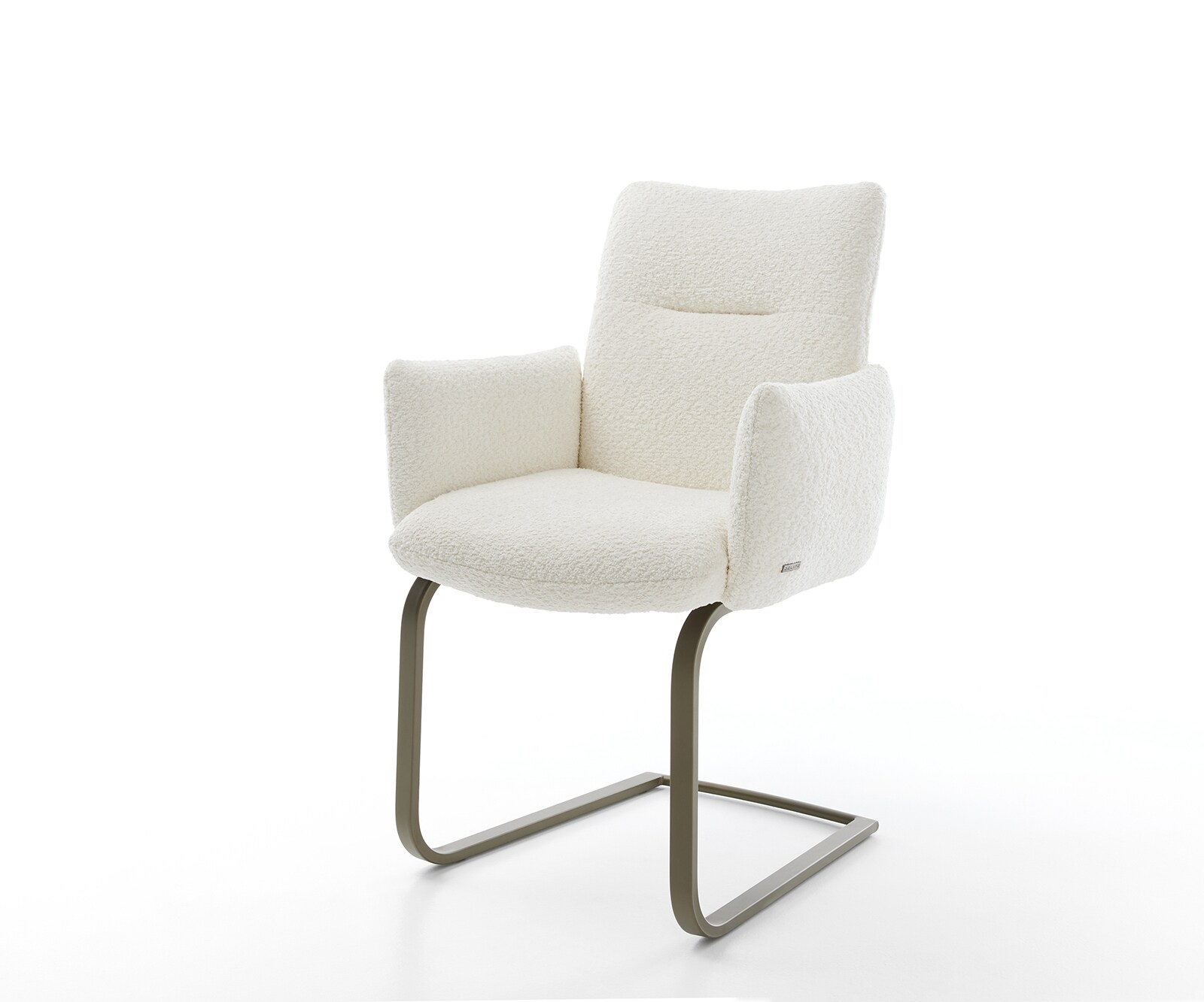 Freischwinger Jova-Flex mit Armlehnen Bouclé Weiß Freischwinger flach Effektfinish Titan Taschenfederkern