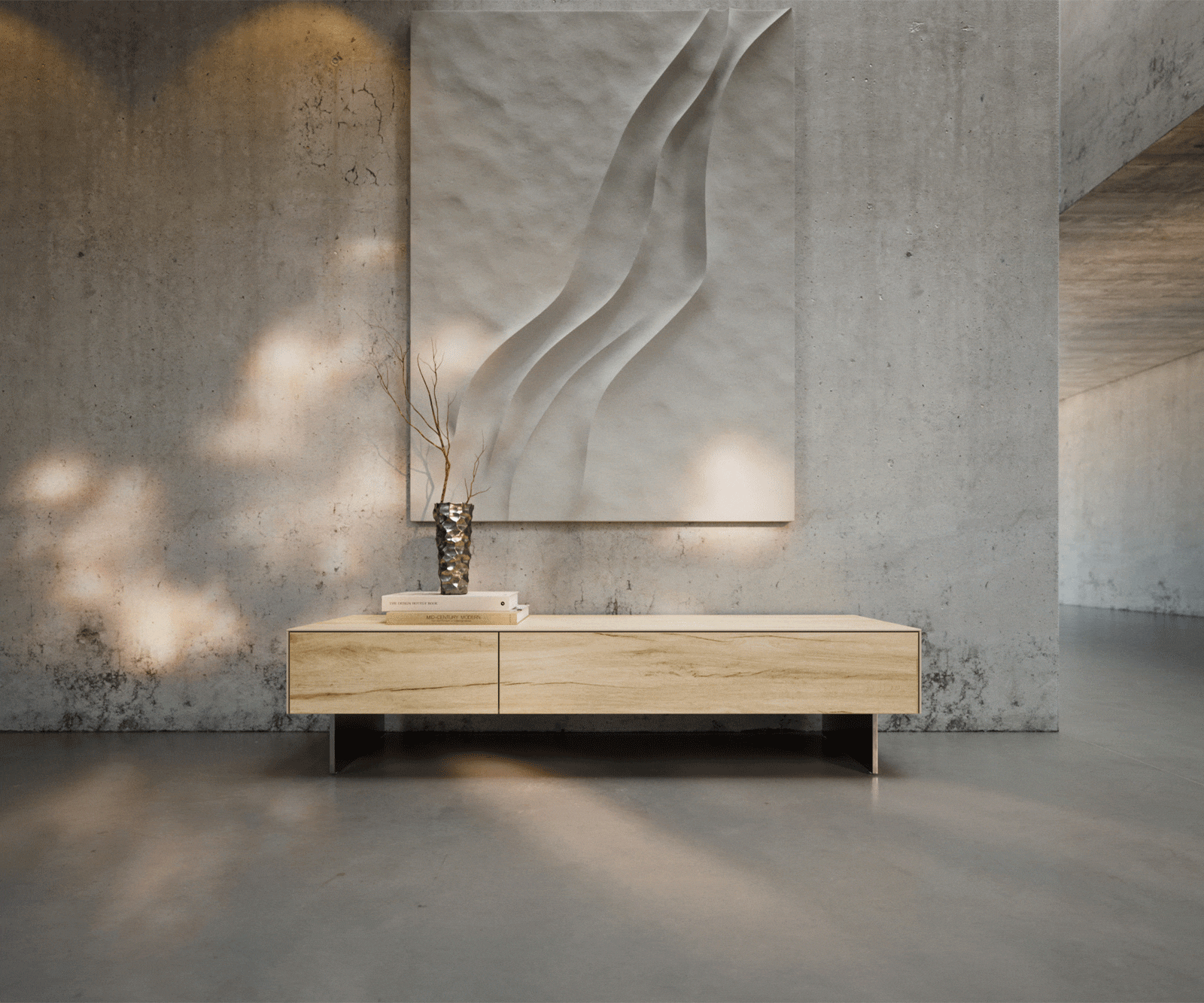 Lowboard Cuor 150 cm Keramik Laminam® Sabbia Eichefarbig 1 Klappe 1 Schubfach Fuß Schwebeoptik Edelstahl 3 Lowboard Cuor 150 cm Keramik Laminam® Sabbia Eichefarbig 1 Klappe 1 Schubfach Fuß Schwebeoptik Edelstahl 3