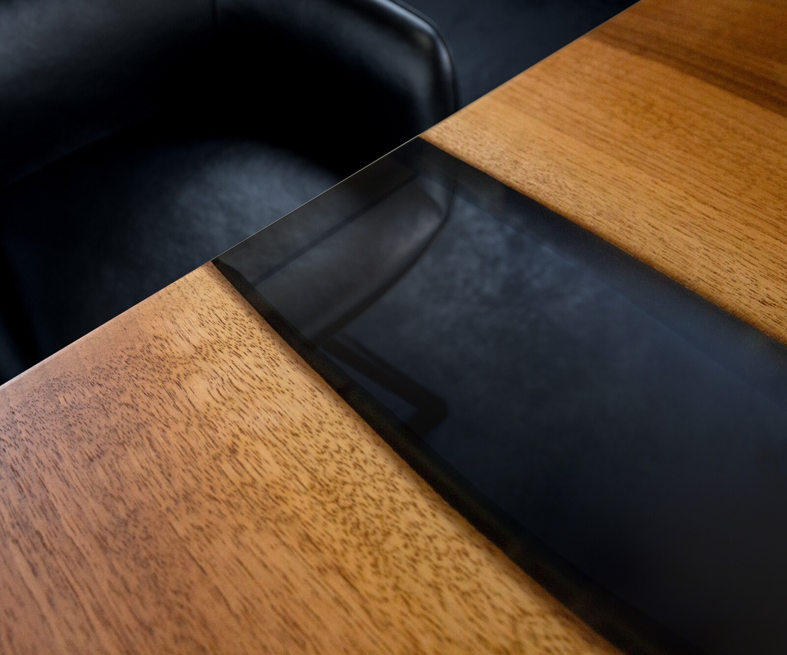 Tischplatte Walnuss Natur 200 cm Epoxid Schwarz-Transparent Unikat Nr. 32333 5