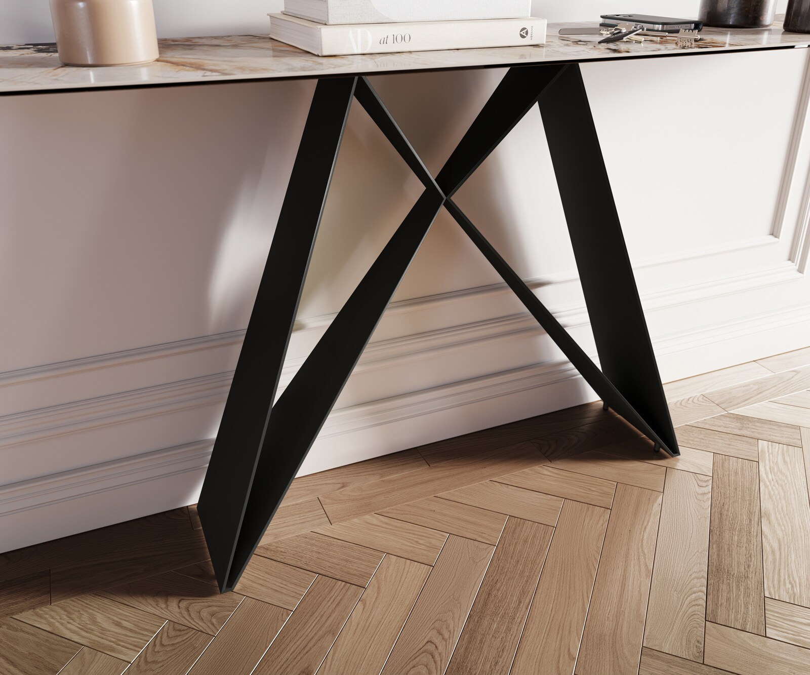 Konsolentisch Edge Boot 180x40 cm Keramik Patagonia Poliert Velio Metall Schwarz 6