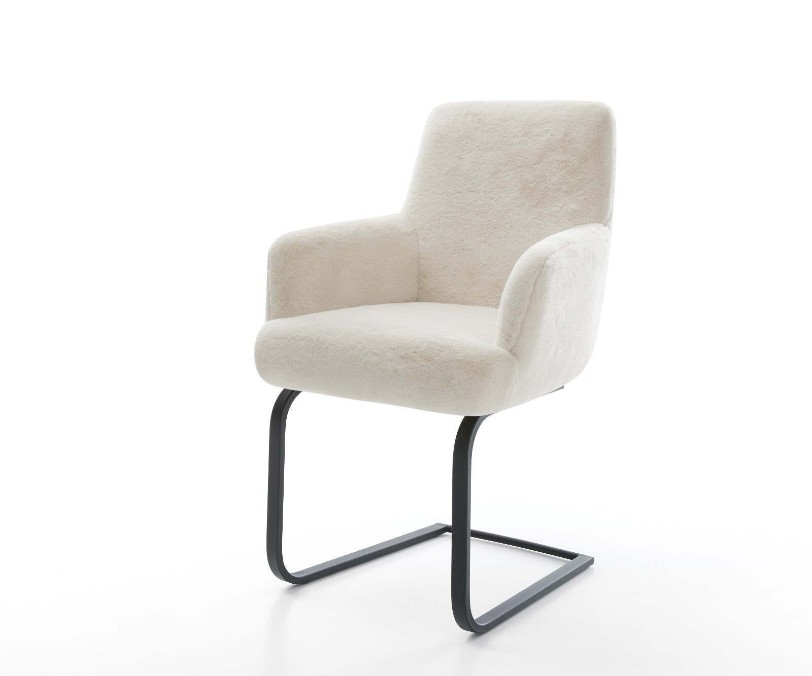 Freischwinger Heira-Flex mit Armlehnen Plüsch Creme-Weiß Freischwinger flac günstig online kaufen