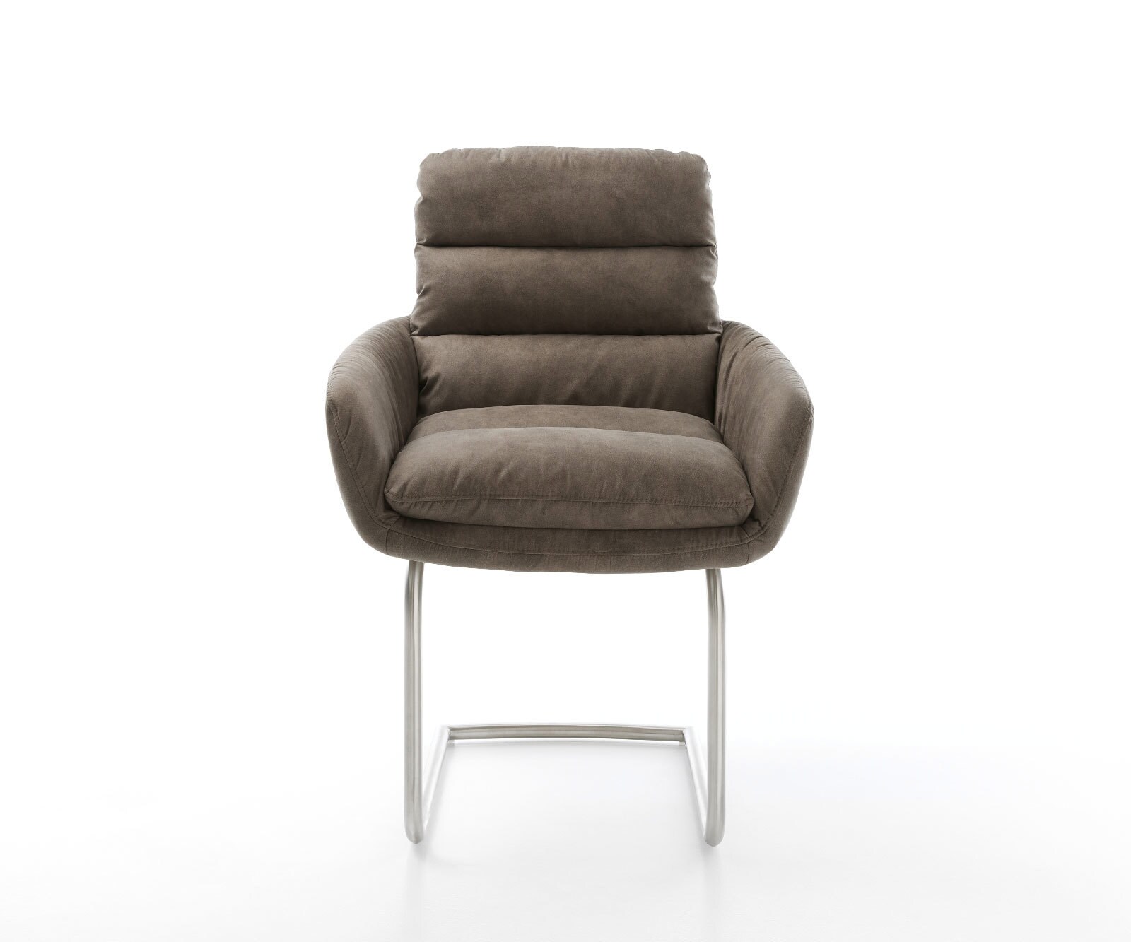 Freischwinger Abelia-Flex mit Armlehnen Mikrofaser Taupe Vintage Freischwinger rund Edelstahl 1