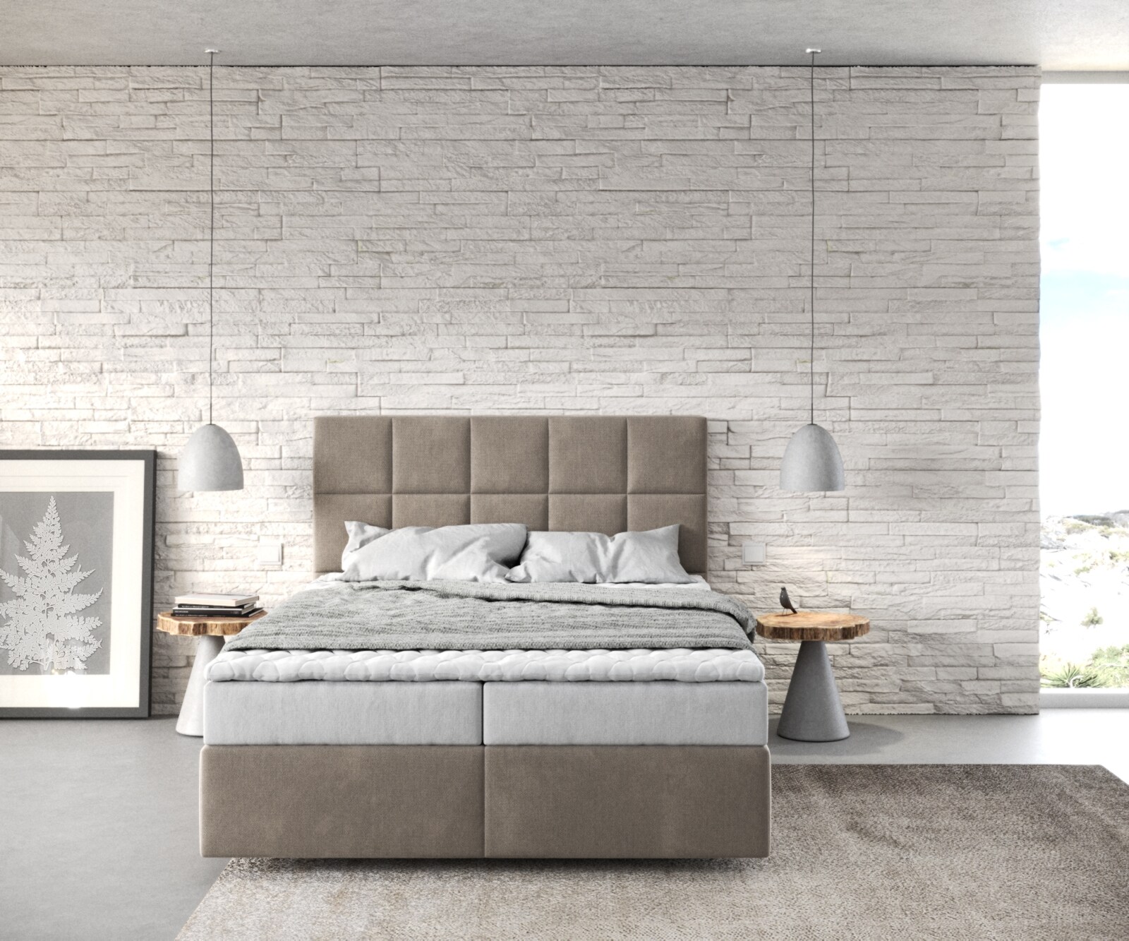 Boxspringbett Dream-Fine 140x200 cm Mikrofaser Beige mit Matratze und Topper 1
