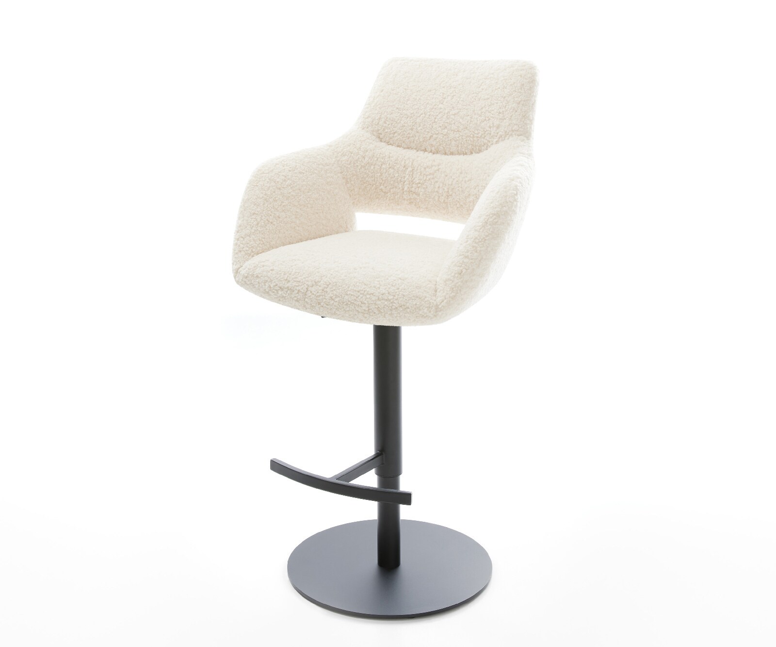 Barstuhl Yago-Flex Teddystoff Beige Drehfuß höhenverstellbar Metall Schwarz Taschenfederkern 1