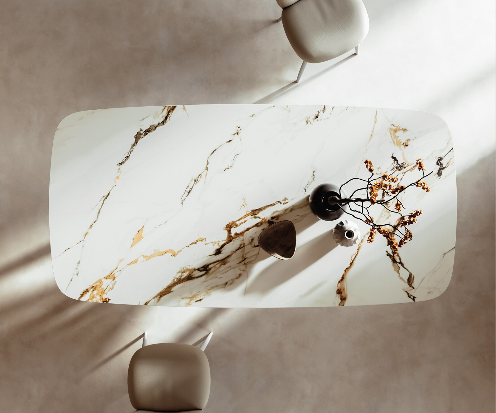 Esstisch Edge Boot 240x120 cm Keramik Calacatta Luxe Weiß-Gold-Grau Spider Metall Weiß 4