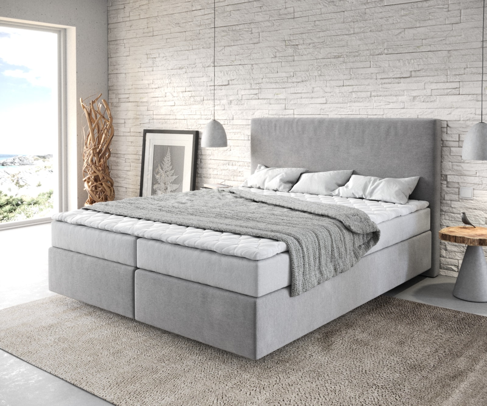 Boxspringbett Dream-Well 160x200 cm Mikrofaser Grau mit Matratze und Topper Boxspringbett Dream-Well 160x200 cm Mikrofaser Grau mit Matratze und Topper