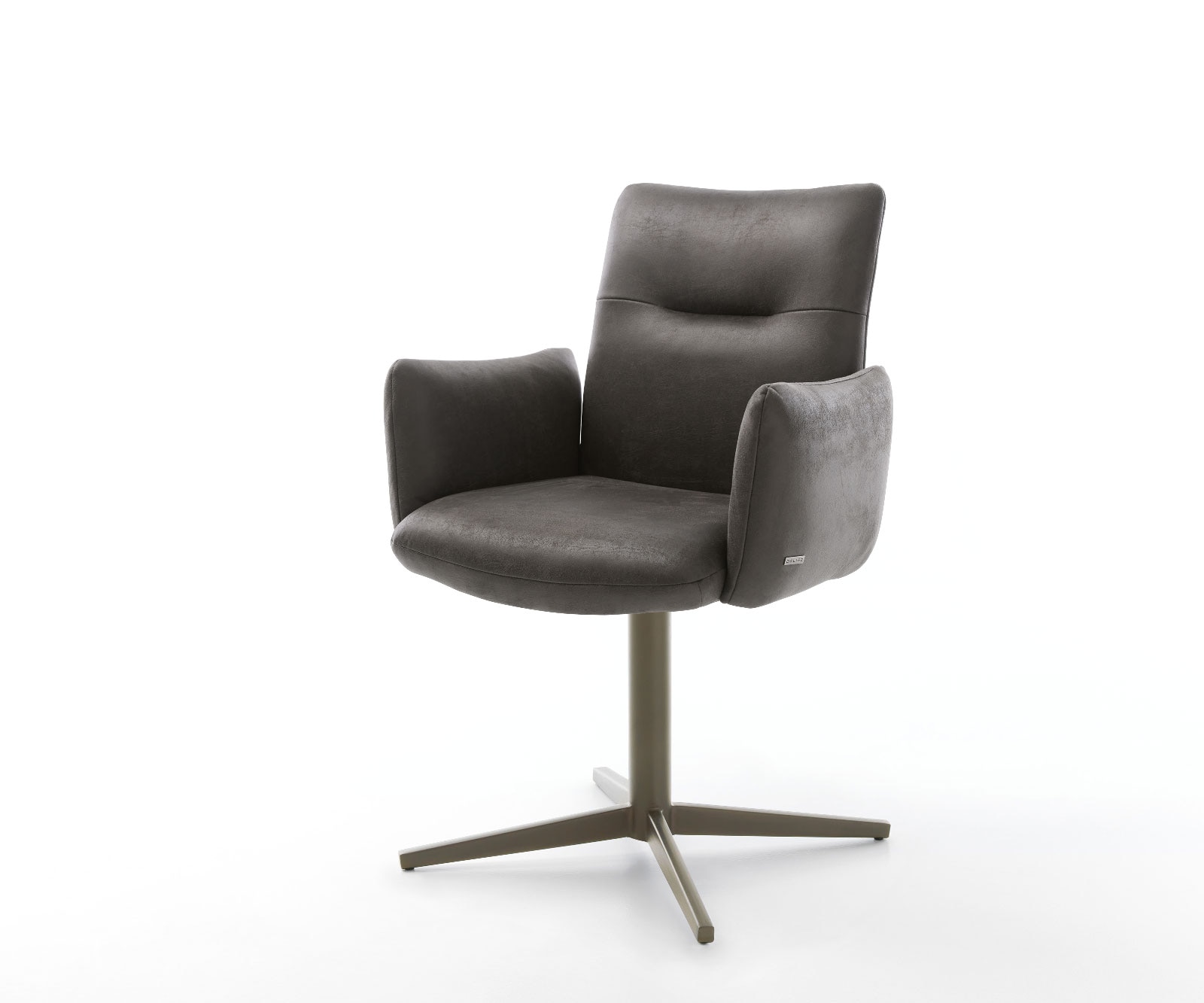 Drehstuhl Jova-Flex mit Armlehnen Mikrofaser Anthrazit Vintage Fußkreuz Effektfinish Titan 360° drehbar Taschenfederkern