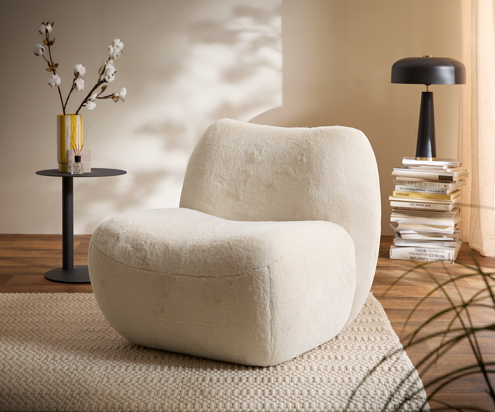 Loungesessel Zena 75x85 cm Plüsch Creme-Weiß