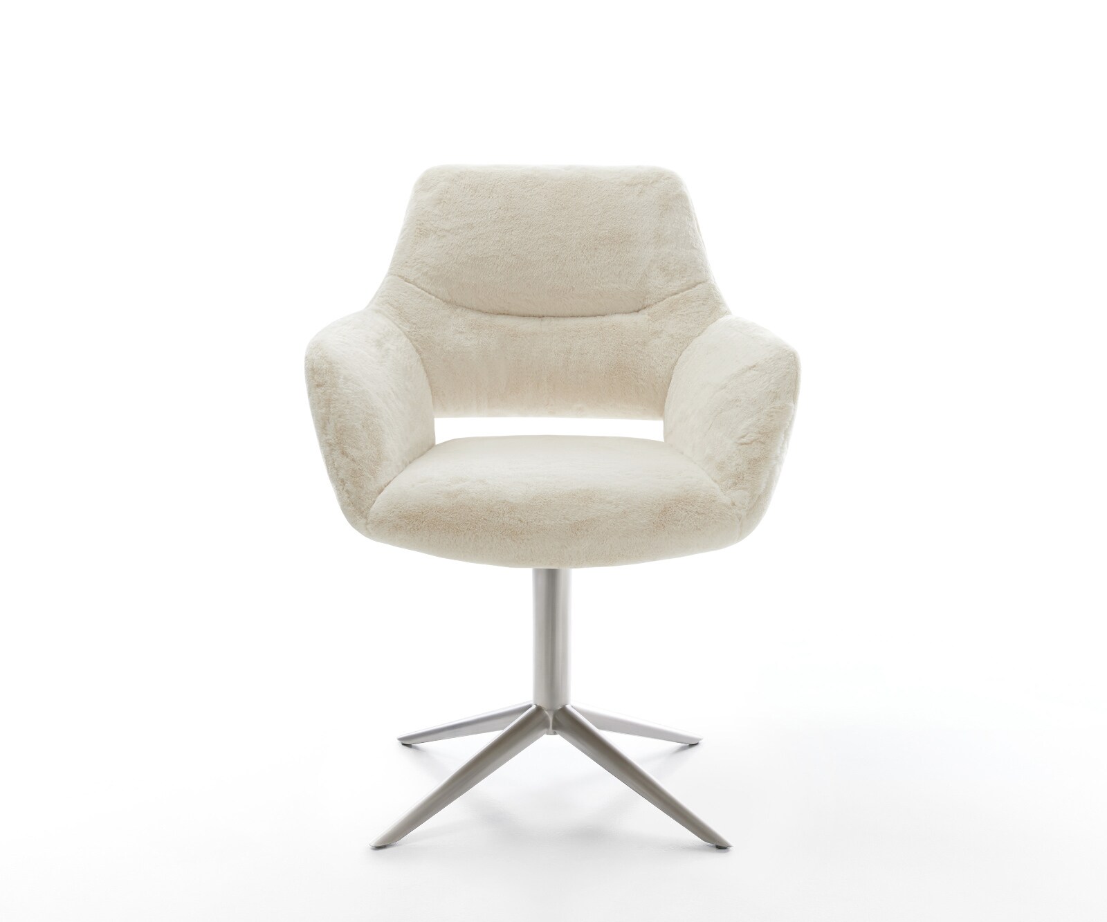 Drehstuhl Yago-Flex mit Armlehnen Plüsch Creme-Weiß Fußkreuz Edelstahl 360° drehbar Wippfunktion Taschenfederkern 2