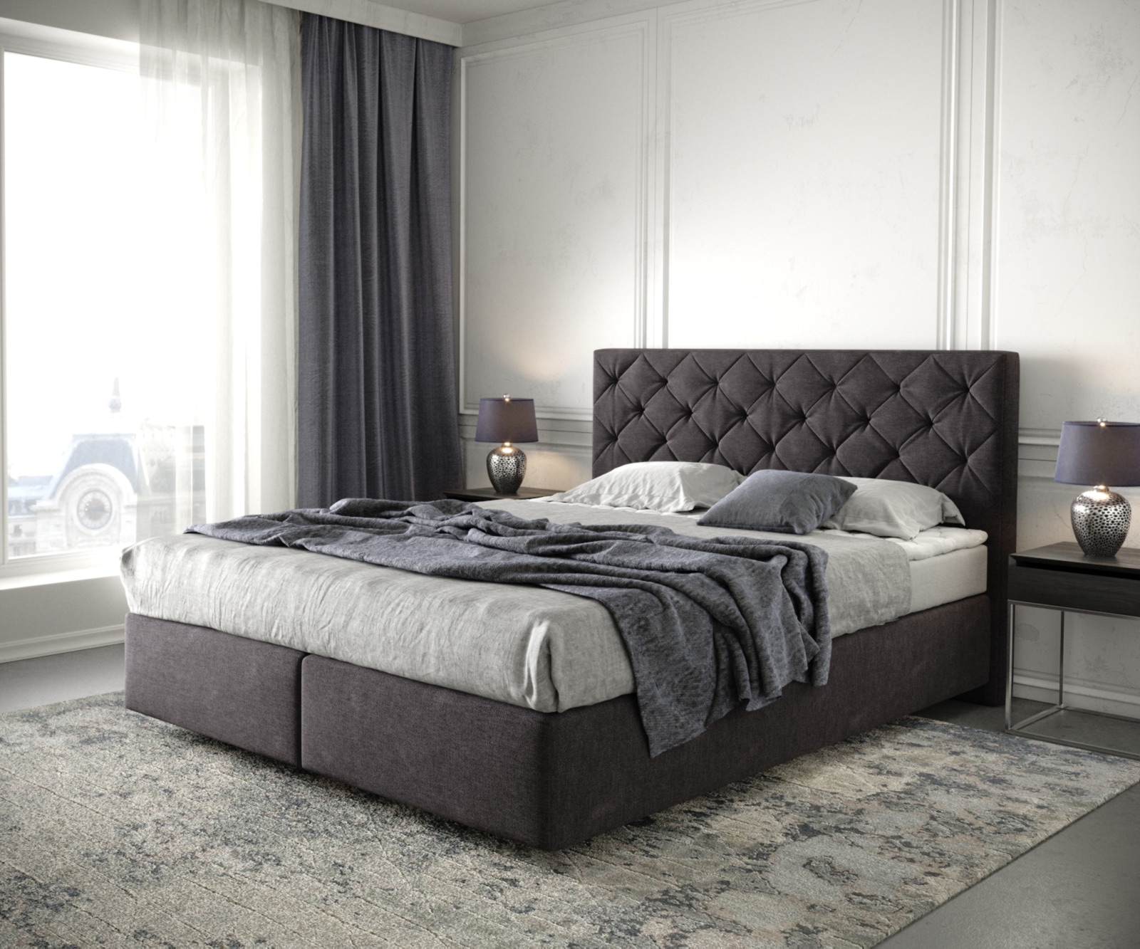 Boxspringbett Dream-Great 160x200 cm Mikrofaser Schwarz mit Matratze und Topper 1