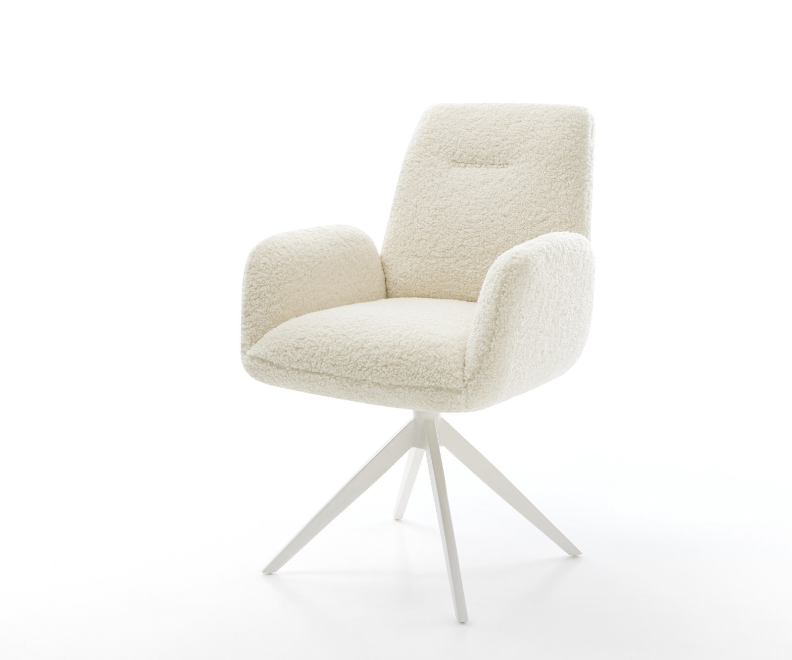 Chaise-pivotante Zoa-Flex tissu teddy beige pied croisé large blanc pivotement sur 360° fonction bascule ressorts ensachés