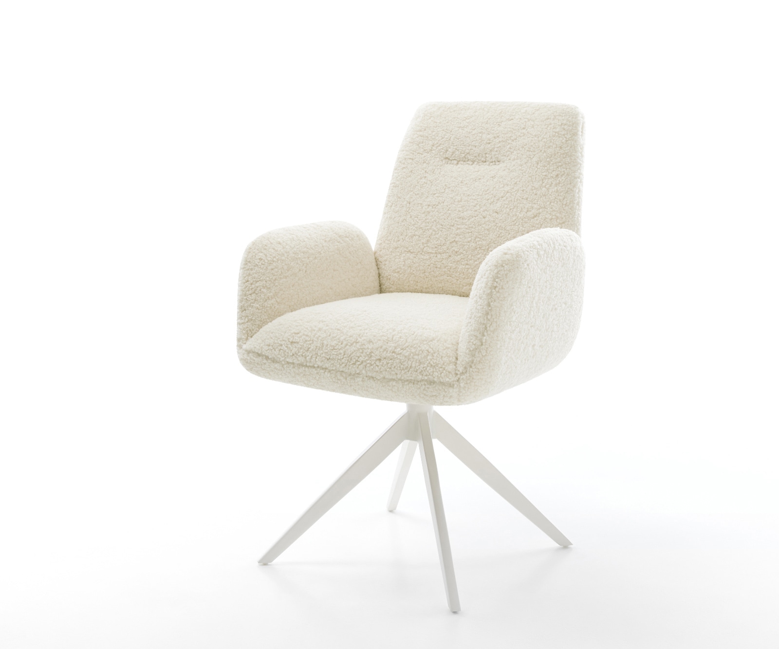 Drehstuhl Zoa-Flex Teddystoff Beige Kreuzgestell breit Weiß 360° drehbar Wippfunktion Taschenfederkern