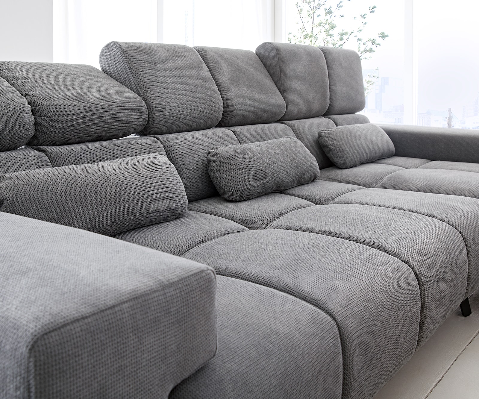 Ecksofa Ordino 285x200 Mikrofaser Grau Ottomane rechts elektrische Sitztiefenverstellung 4