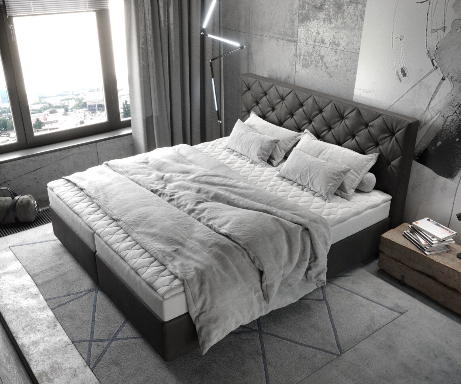 Boxspringbett Dream-Great 180x200 cm Lederimitat Anthrazit mit Matratze und Topper 4