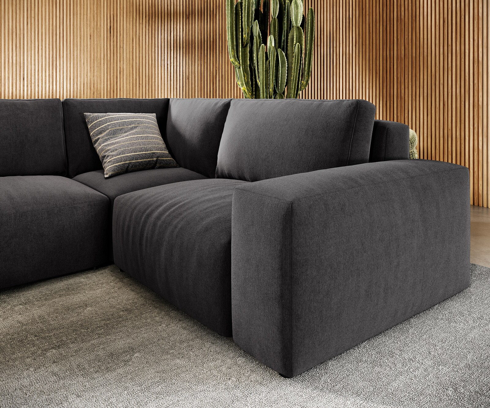 Wohnlandschaft Lanzo 300x210 cm Mikrofaser Schwarz Recamiere variabel mit Hocker 4