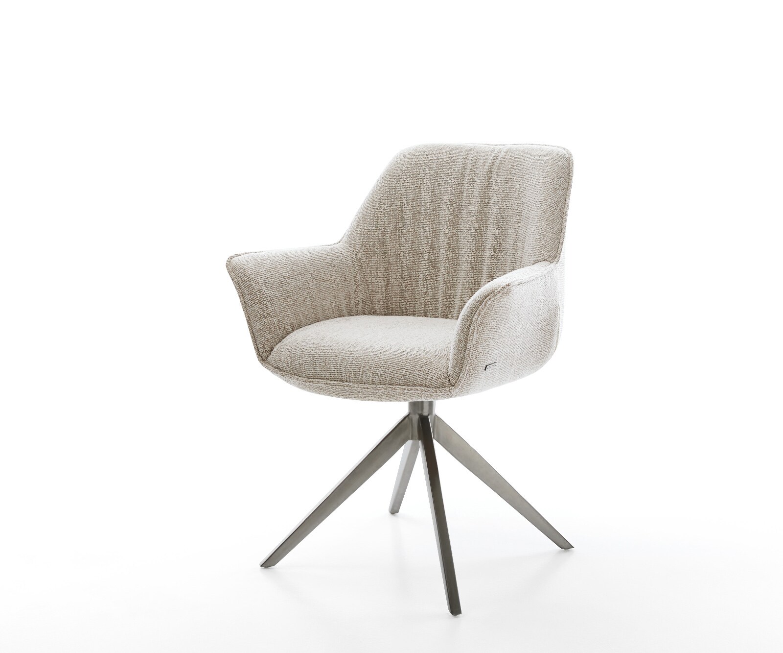 Chaise-pivotante Keila-Flex avec accoudoirs tissu tissé doux beige pied croisé large grafiete pivotement sur 360° fonction bascule