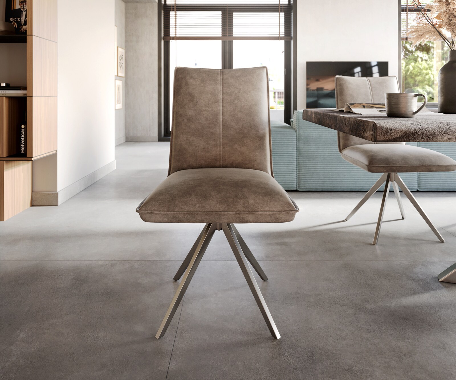 Esszimmerstuhl Lelio-Flex Mikrofaser Taupe Vintage Kreuzgestell breit Edelstahl Taschenfederkern 1 Esszimmerstuhl Lelio-Flex Mikrofaser Taupe Vintage Kreuzgestell breit Edelstahl Taschenfederkern 1