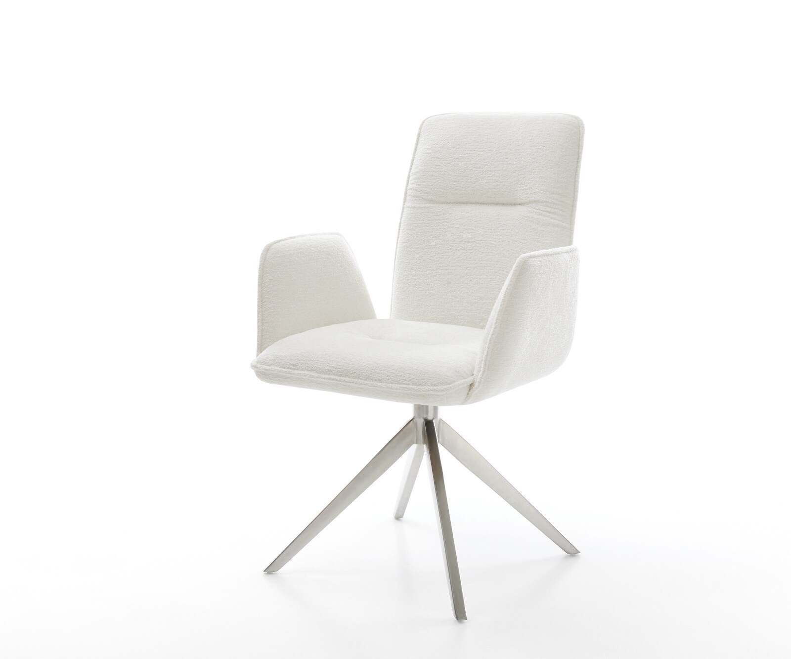 Chaise-pivotante Vinja-Flex bouclé doux beige pied croisé large acier inoxydable pivotement sur 360° fonction bascule