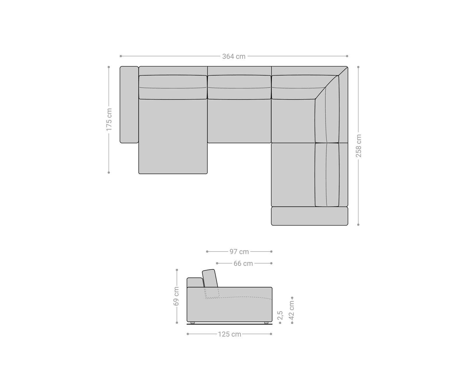 Wohnlandschaft Lanzo XL 360x260 cm Mikrofaser Grau Recamiere variabel 6