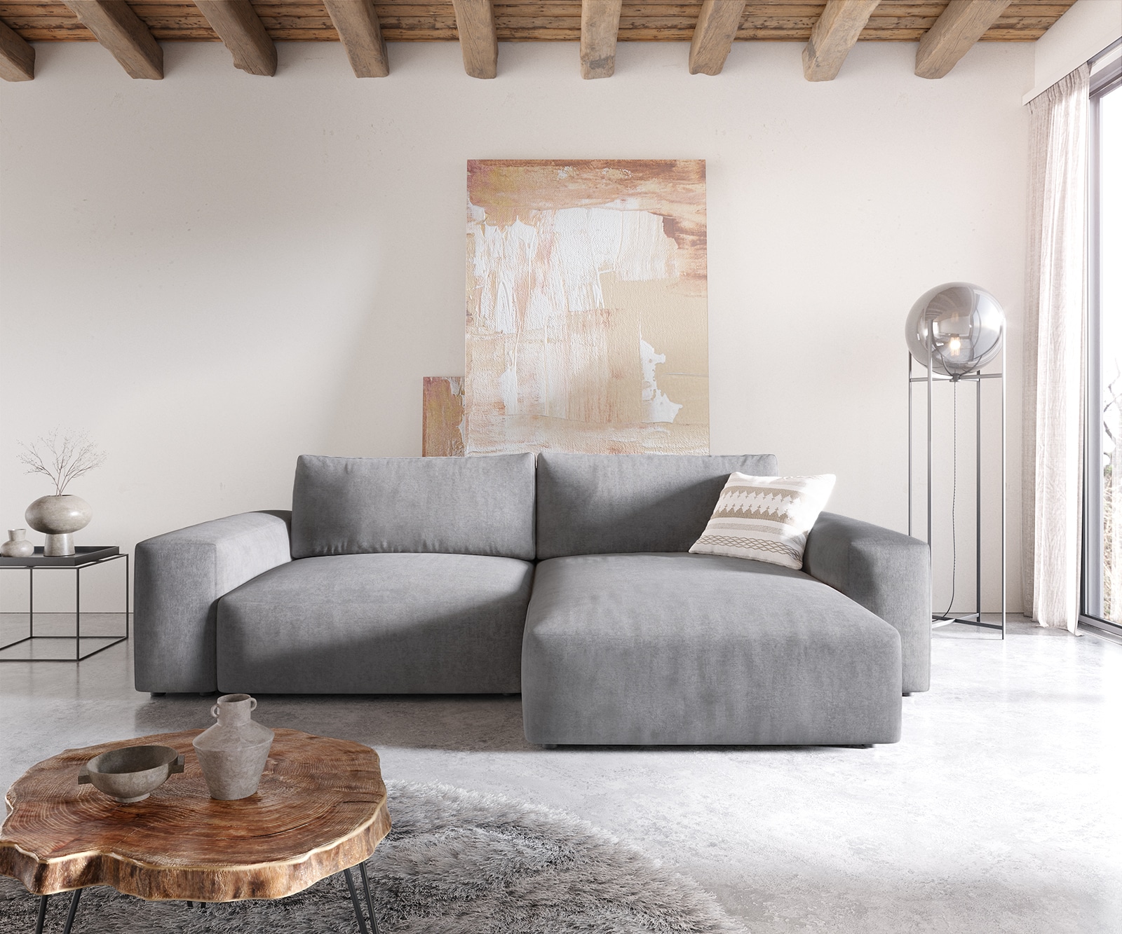 Ecksofa Lanzo XL 270x180 cm Mikrofaser Grau Recamiere variabel 1 Ecksofa Lanzo XL 270x180 cm Mikrofaser Grau Recamiere variabel 1