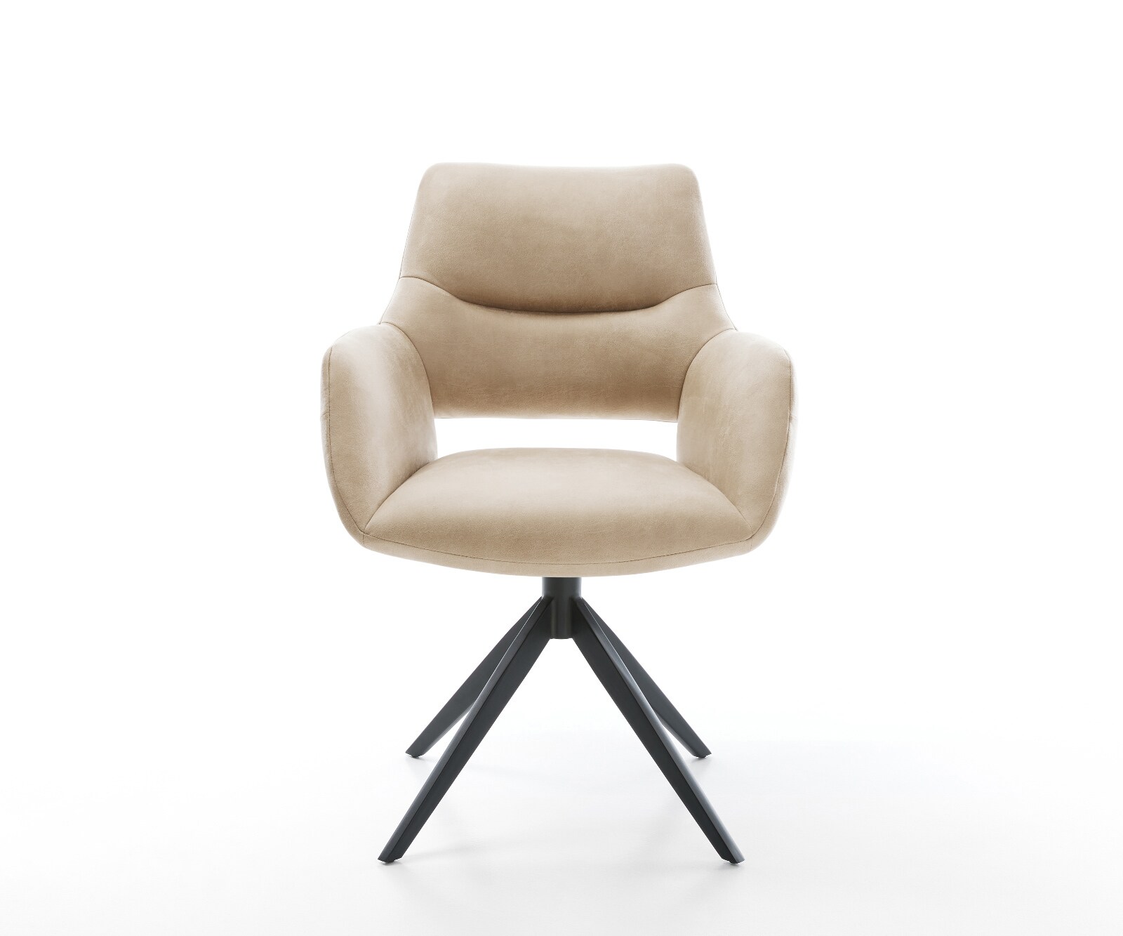 Drehstuhl Yago-Flex mit Armlehnen Mikrofaser Beige Vintage Kreuzgestell breit Schwarz 360° drehbar Wippfunktion Taschenfederkern 1