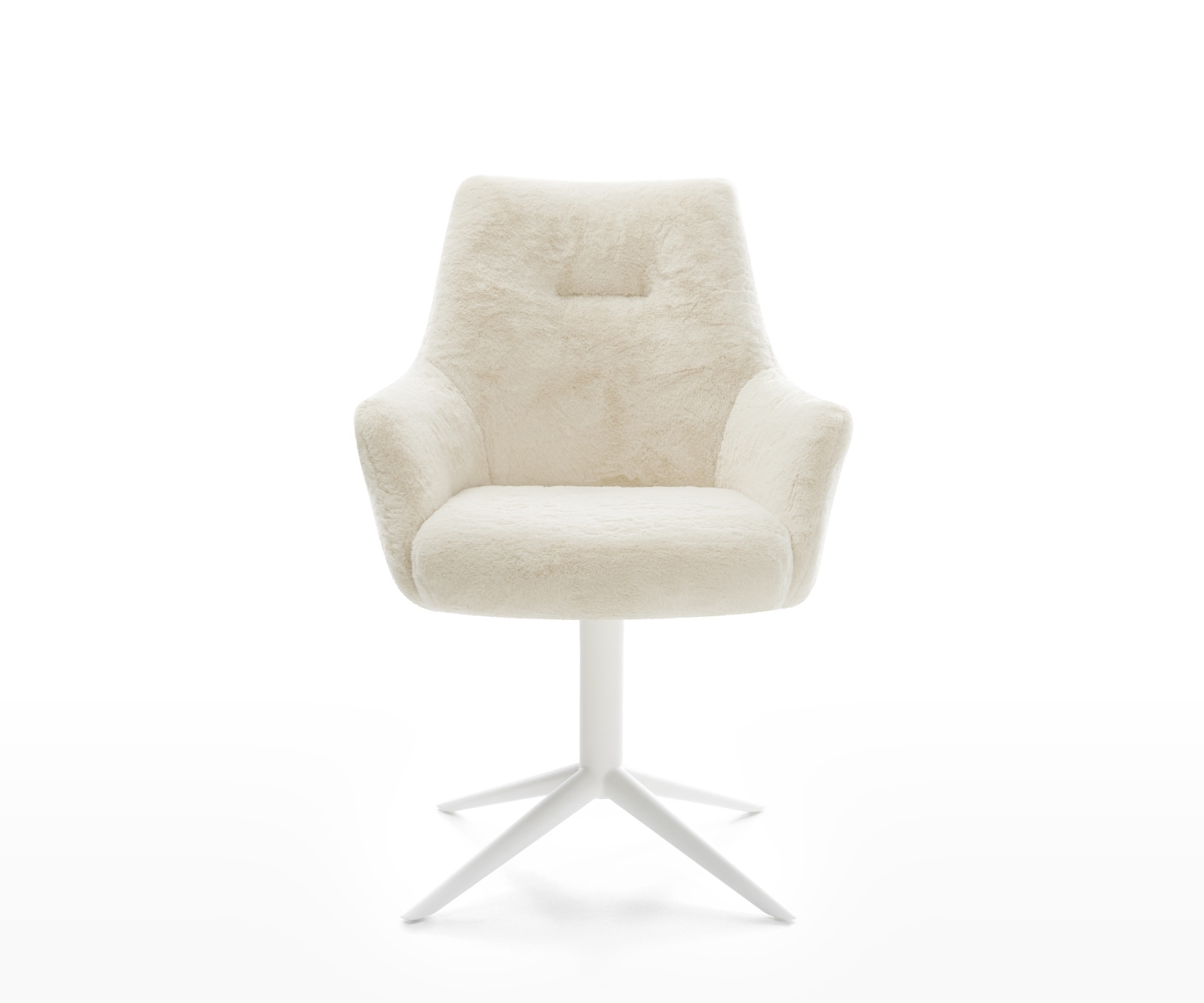Drehstuhl Alja-Flex mit Armlehnen Plüsch Creme-Weiß Fußkreuz Weiß 360° drehbar Wippfunktion Taschenfederkern 2