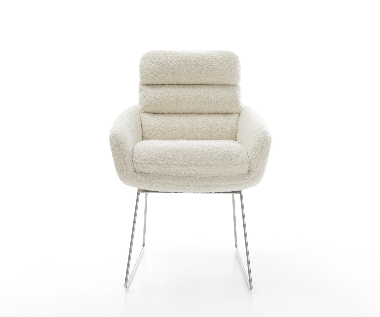 Esszimmerstuhl Abelia-Flex mit Armlehnen Teddystoff Beige Kufengestell Edelstahl 1
