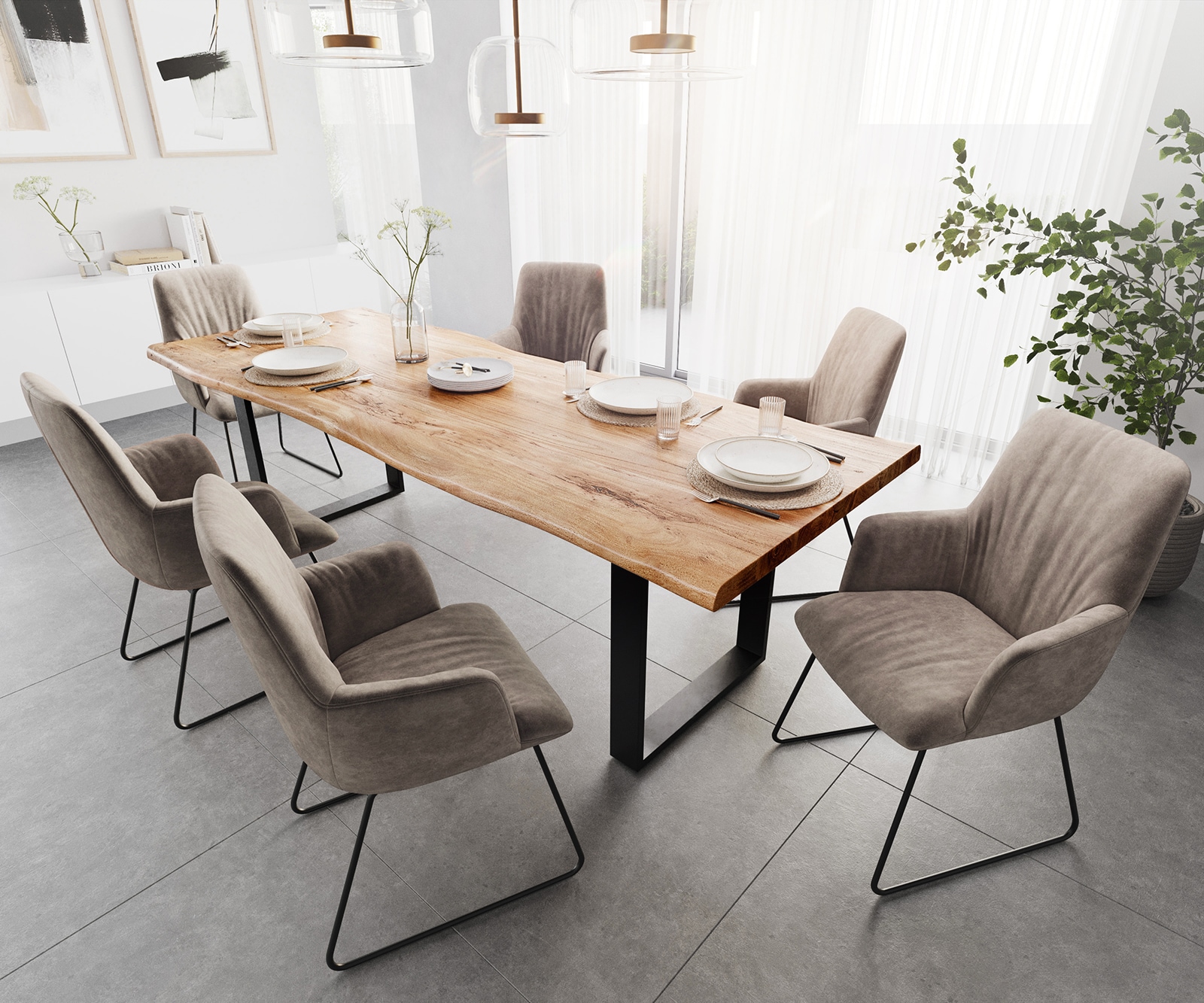 Esstisch Edge 260x100 XL Akazie Natur  Metall schwarz Live-Edge 5 Esstisch Edge 260x100 XL Akazie Natur  Metall schwarz Live-Edge 5