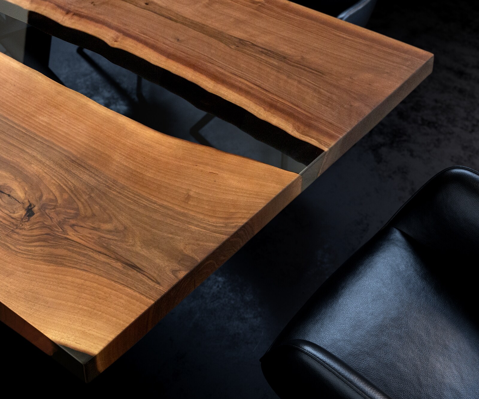 Tischplatte Walnuss Natur 200 cm Epoxid Schwarz-Transparent Unikat Nr. 32338 4
