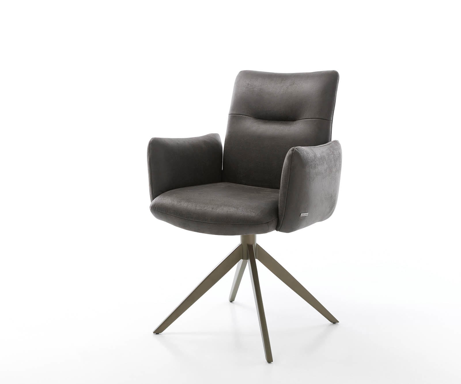 Drehstuhl Jova-Flex mit Armlehnen Mikrofaser Anthrazit Vintage Kreuzgestell breit Effektfinish Titan 360° drehbar Taschenfederkern
