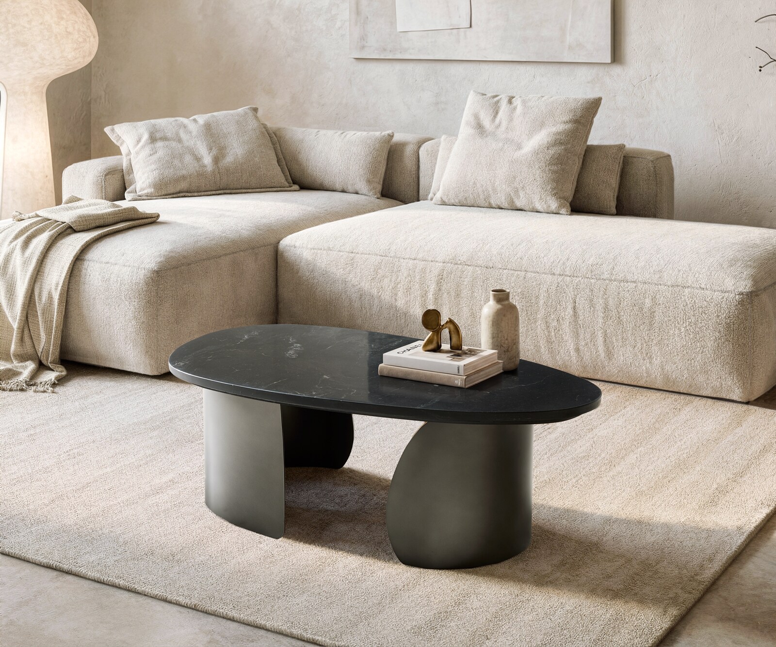 Couchtisch Marvello 100x50 cm Marmor Schwarz Silber Metall Black Antique 1