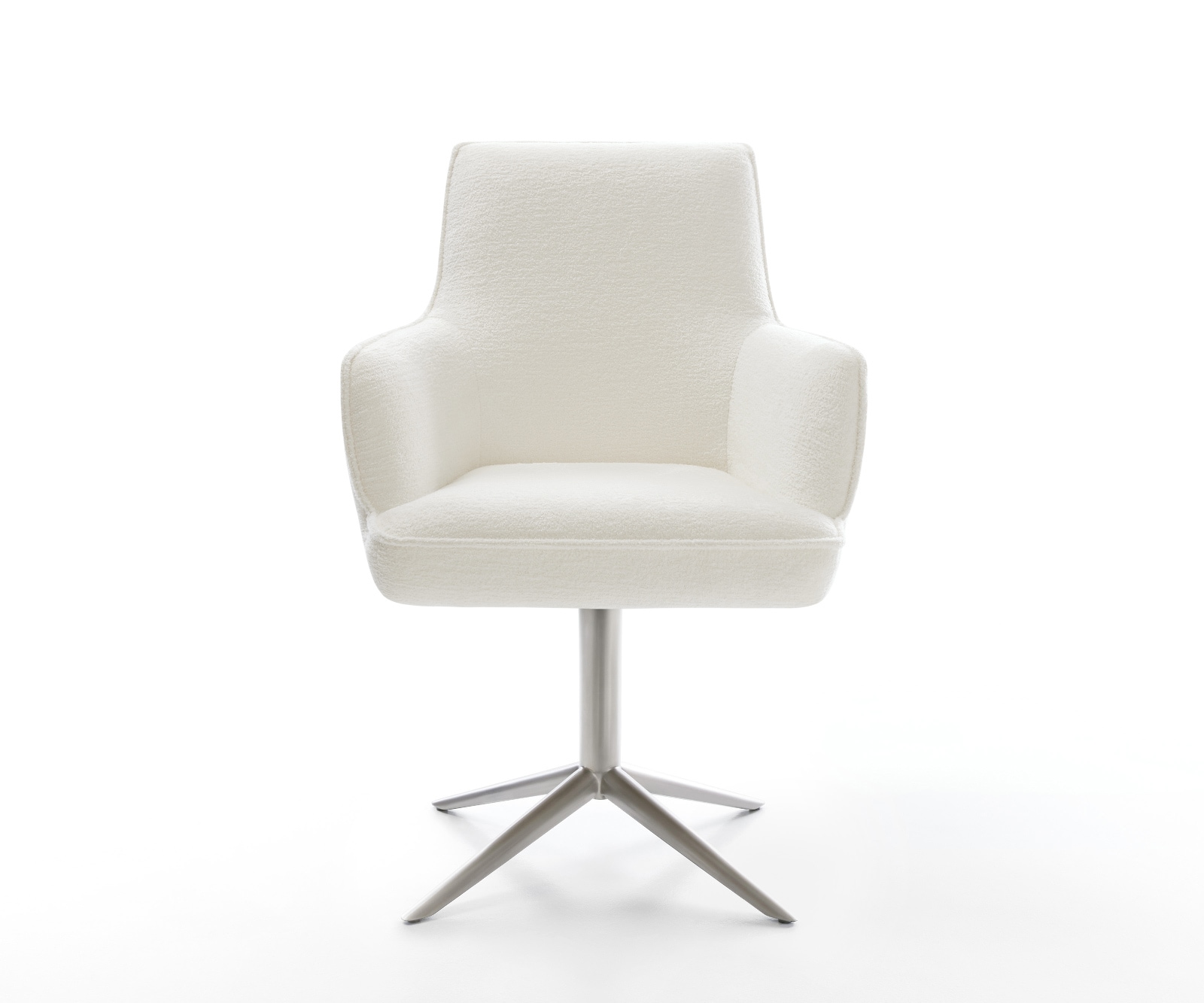 Drehstuhl Heira-Flex mit Armlehnen Bouclé Soft Beige Fußkreuz Edelstahl 360° drehbar Wippfunktion Taschenfederkern 1