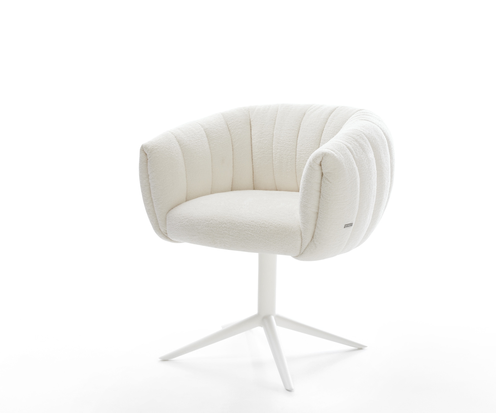 Drehstuhl Jada-Flex Bouclé Soft Beige Fußkreuz Weiß 360° drehbar Wippfunktion Taschenfederkern