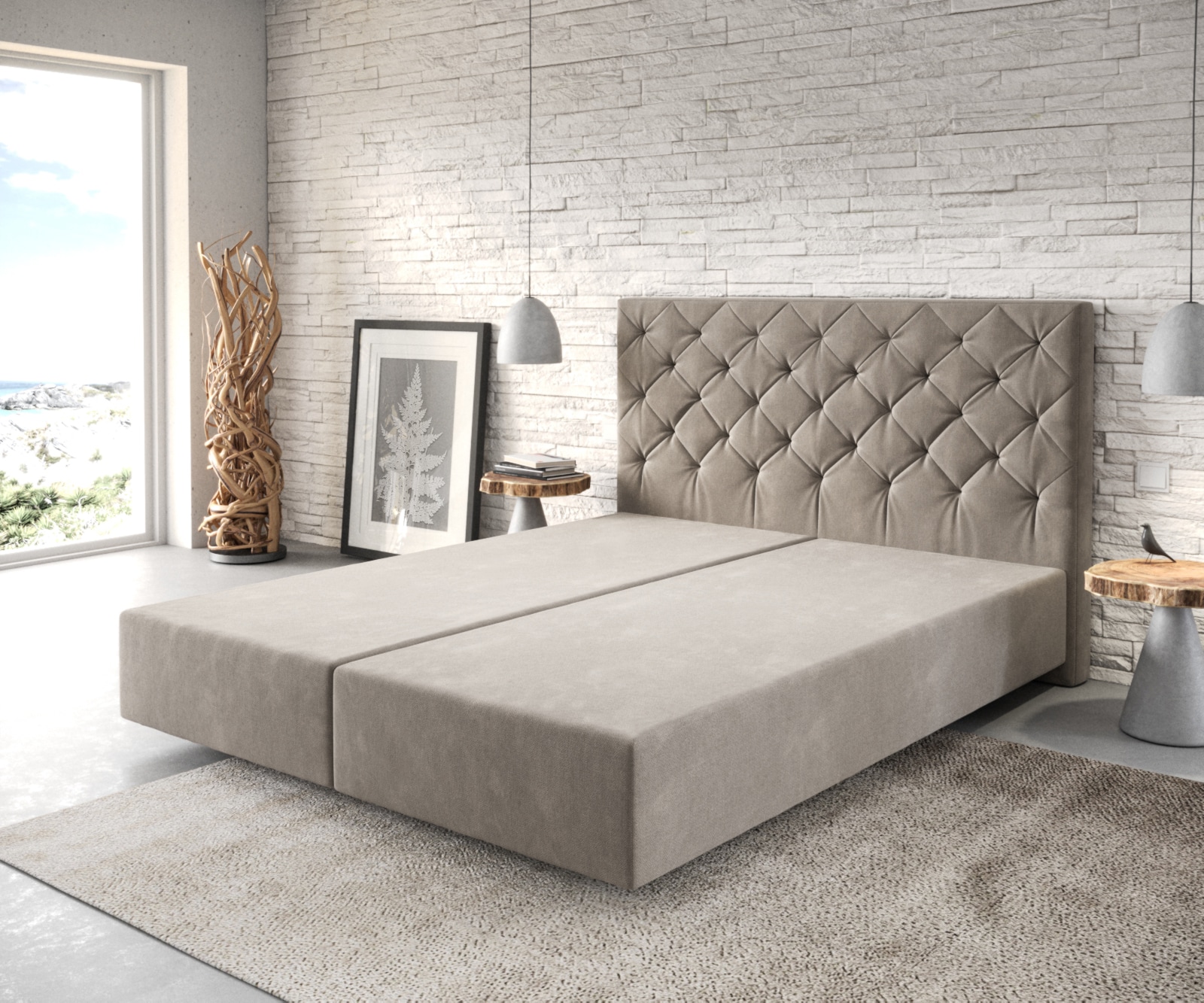 Boxspringgestell Dream-Great 160x200 cm Mikrofaser Beige Boxspringgestell Dream-Great 160x200 cm Mikrofaser Beige